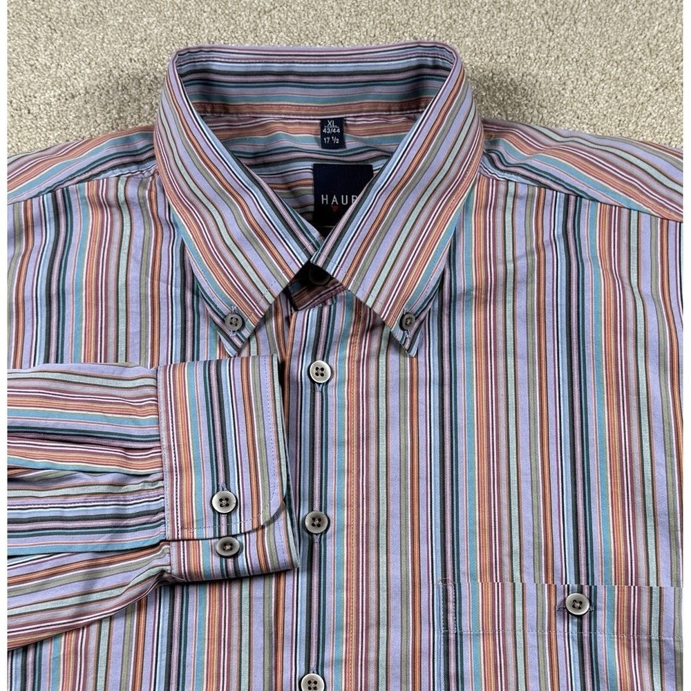 Haupt Shirt Mens XL‎ 17.5 Multicolor Striped Button Down Long Sleeve